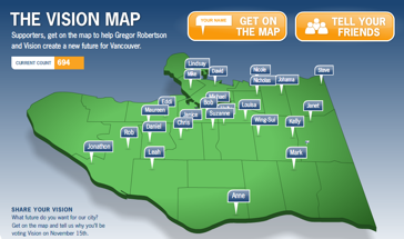 2008-10-30-visionmap Screen capture of Vision Vancouver supporter map