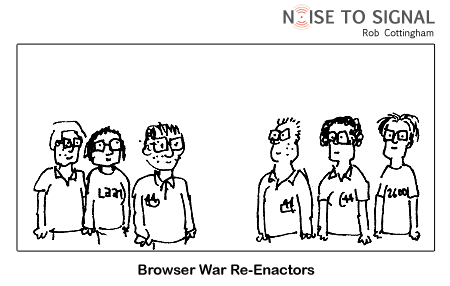 (teams of developers, facing off) Browser War Re-enactors