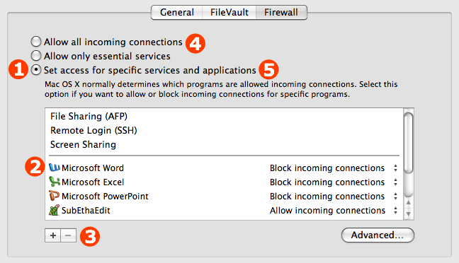 Firewall preferences with sequentially numbered steps